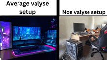 a computer setup with the words average valyse setup next to a picture of a computer setup with the words non valyse setup