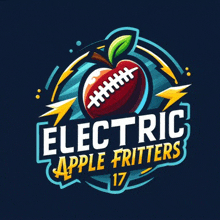 a logo for electric apple fritters with a football in the center