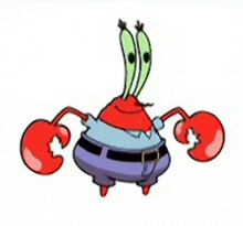 mr. krabs from spongebob squarepants is wearing a blue shirt and purple pants with his claws out .