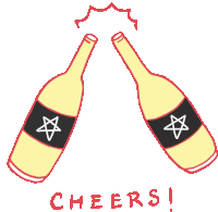 a drawing of two bottles with the word cheers written underneath them