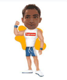 a cartoon of a man wearing a supreme shirt and shorts