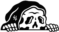 a black and white drawing of a grim reaper 's skull with the number 44 on it