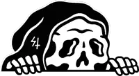 a black and white drawing of a grim reaper 's skull with the number 44 on it