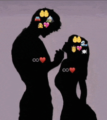 a silhouette of a man and a woman with emojis on their heads and the infinity symbol