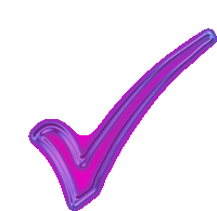 a purple check mark is glowing in the dark on a white background