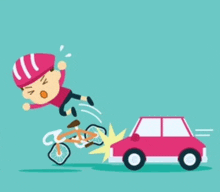 a cartoon of a person falling off a bicycle and hitting a car