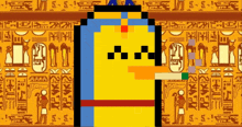 a pixel art of an ancient egyptian wall with a yellow statue