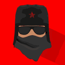 a man wearing a black hat with a red star on it