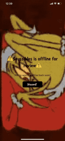 a screenshot of a phone that says ' seussbles is offline for review '