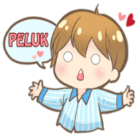 a cartoon drawing of a boy with a speech bubble that says peluk