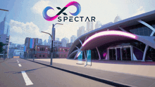 an advertisement for a video game called spectar with a city in the background