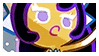 a close up of a cartoon character with purple hair making a funny face on a postage stamp .