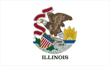 the flag of illinois has a bald eagle and a shield