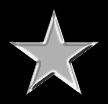 a silver star on a black background with a white outline .