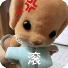 a stuffed animal with chinese characters on its face