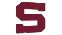 a maroon letter s with a white outline on a white background