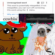 an unrecognized word is displayed next to a cartoon dog and a cat