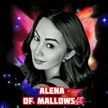 a drawing of a woman with the name alena of mallows on the bottom