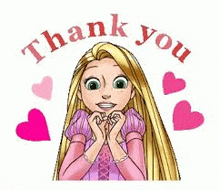 rapunzel from tangled is making a heart with her hands and says thank you .