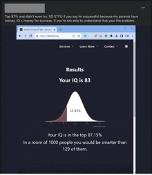 a computer screen displays a graph showing your iq is 83