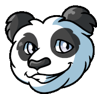 a cartoon drawing of a panda bear 's face with blue eyes