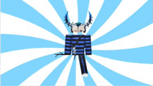 a cartoon character with horns and a blue and white background