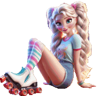 a girl wearing roller skates and knee high socks is sitting down