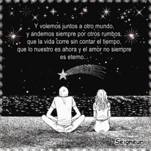 a black and white drawing of a man and a woman with a quote in spanish