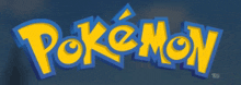 a blue and yellow pokemon logo on a dark background