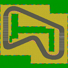 a cartoon drawing of a race track with a checkered flag in the middle