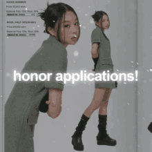 a picture of a girl with the words honor applications written above her