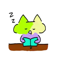 a drawing of a cat reading a book with a zzz sign