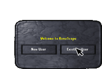 a screen that says welcome to runescape with a new user and existing user button