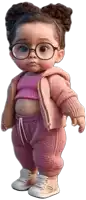 a little girl wearing glasses and a pink sweater