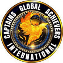 the logo for captains global achievers international has a phoenix in the center .