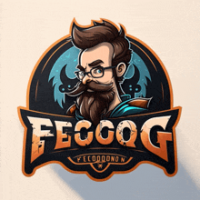 a logo with a man with a beard and glasses and the word fegcog