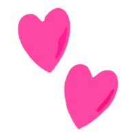 two pink hearts on a white background that look like they are floating in the air