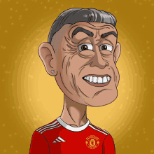 a cartoon of a man wearing a red manchester united shirt