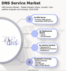 a graphic showing the dns service market and its geographic coverage