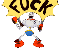 a cartoon drawing of a skeleton holding a sign that says " fuck "