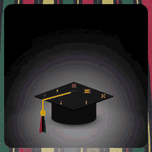 a black graduation cap with a yellow tassel and the letters 88 on it