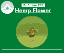 an advertisement for dr. strains cbd hemp flower with a green background