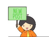 a cartoon girl is holding a sign that says " new post "