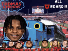 an advertisement for thomas and friends shows a football field