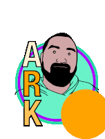 a cartoon drawing of a man with a beard and the letters a r and k above him