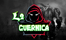 a logo for l2 guernica shows a hooded figure