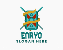 a logo for a company called enryo with a shield and spears