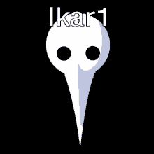 a white mask with two black circles on it and the words ika1 above it