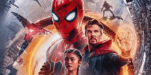 a poster for spider-man no way home shows spider-man , doctor strange , and a woman .