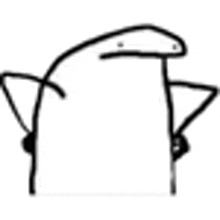 a black and white drawing of a stick figure with a shark head and arms .